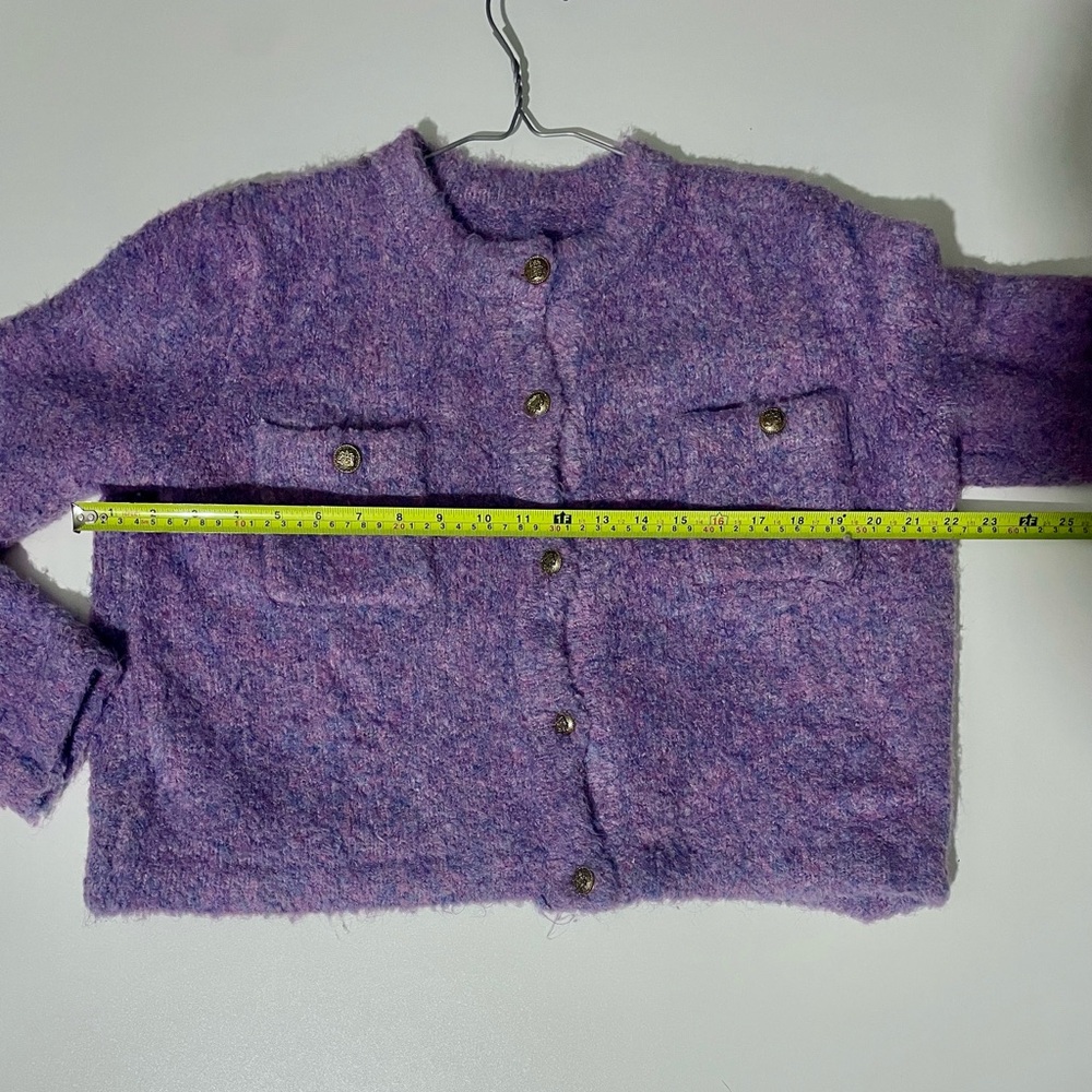 SomeSome Lavender Bouclé Cropped Cardigan Jacket – Free Size Fits US L–XL - Picture 4 of 7